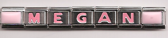 Name on a bracelet - in pink letters + 2 pink shiny charms - Click Image to Close